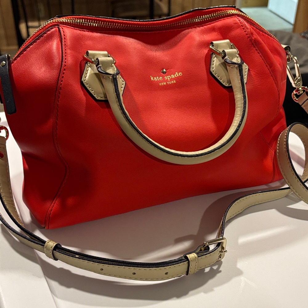 kate spade Red Satchel with Cream Handles